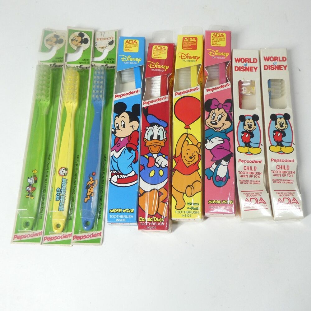 Vintage Disney Character Kids Toothbrush Lot Pepsodent Mickey Pluto Donald